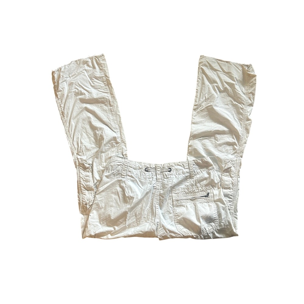 American Eagle White Cargo Pants Wide Leg Low Rise Raw Hem Size 6 Utility Y2K